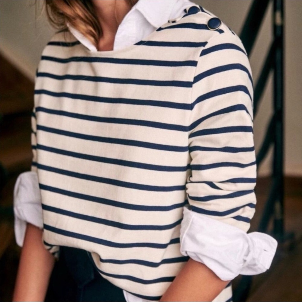 NWOT Sezane COLETTE MARINIÈRE Cream and Navy Striped Shirt